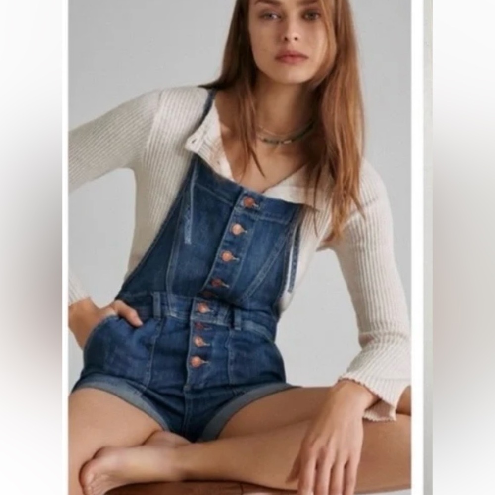 Anthropologie Pilcro Jean Spaghetti Strap Overall Shorts Size 29